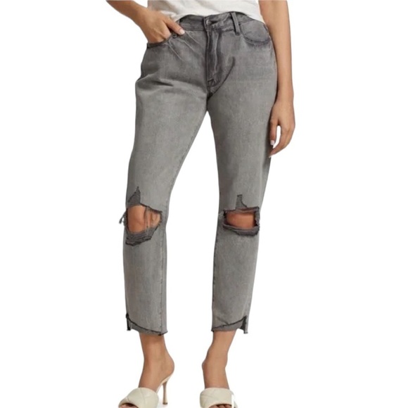 Frame Le Garçon Crop Monsoon Rips Gray Mid Rise Distressed Denim Jeans Size 30 - Picture 1 of 14